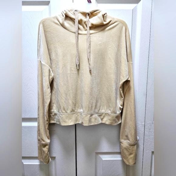 Offline by Aerie Tan Super Soft Velour Velvet Cropped Hoodie Sweater Size XS. - Picture 1 of 9
